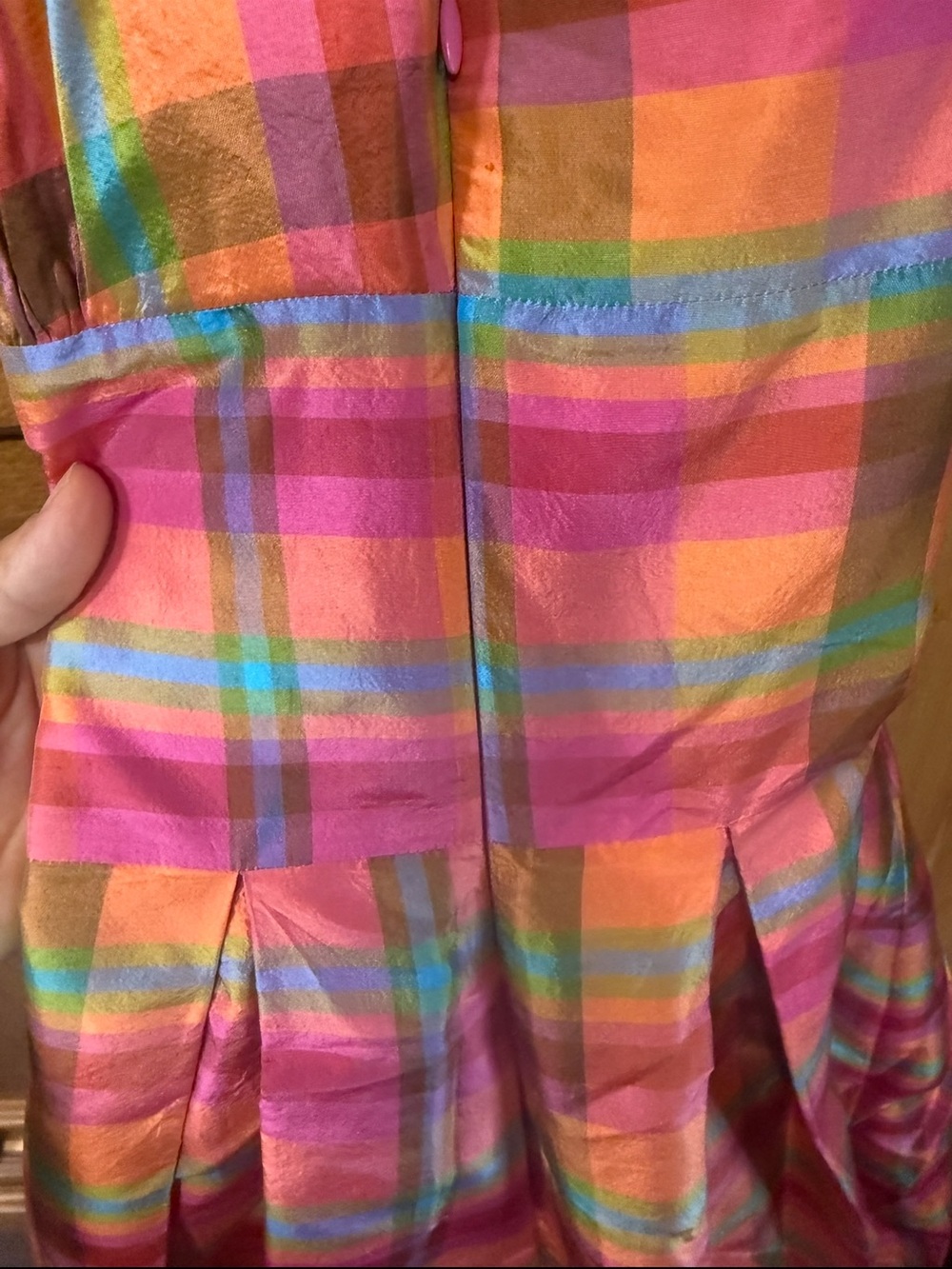 Isaac Mizrahi Pink and Green Plaid Midi Dress - Picture 5 of 6